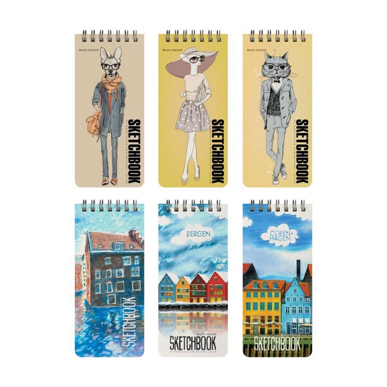 Скетчбук 105*220 мм, 50л. гребень "SKETCHBOOK" 200 ГР., БЕЗ ЛИНОВКИ (6 ВИДОВ)