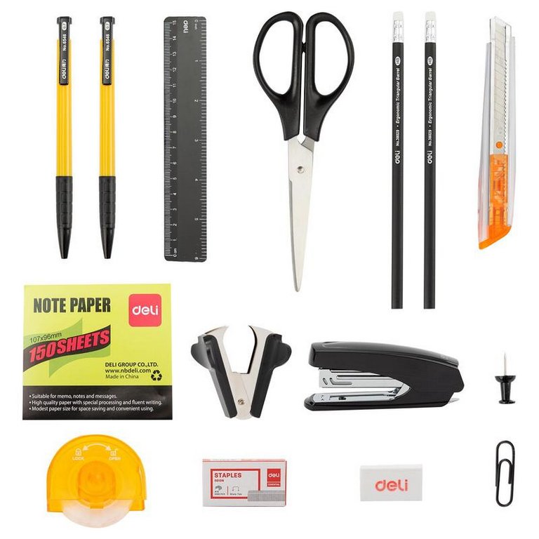 Набор настольный пластик 17 предметов Deli черный