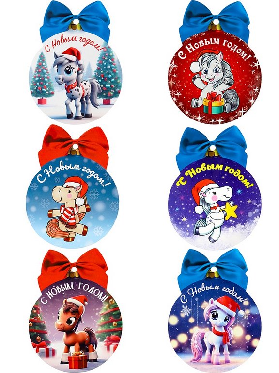Символ 2026г Подвеска с предсказанием "Новогодние лошадки" 10*8 см (ассорти)