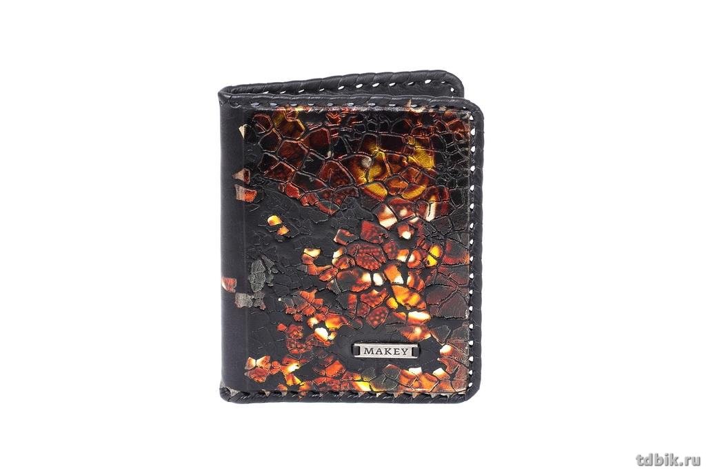 Бумажник для автодокументов Макей, нат. кожа, цвет коричневый с худ. росписью, черный