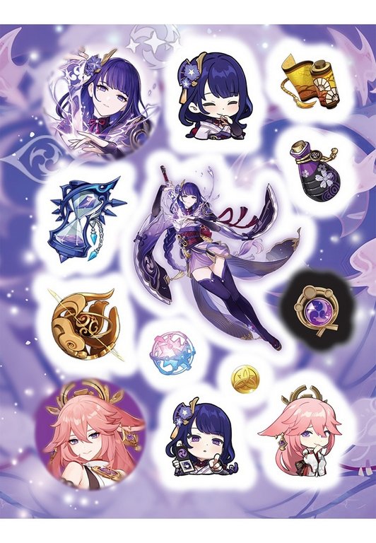 Набор наклеек 100 шт "Genshin Impact" Росмэн 8 стр. (голубая)