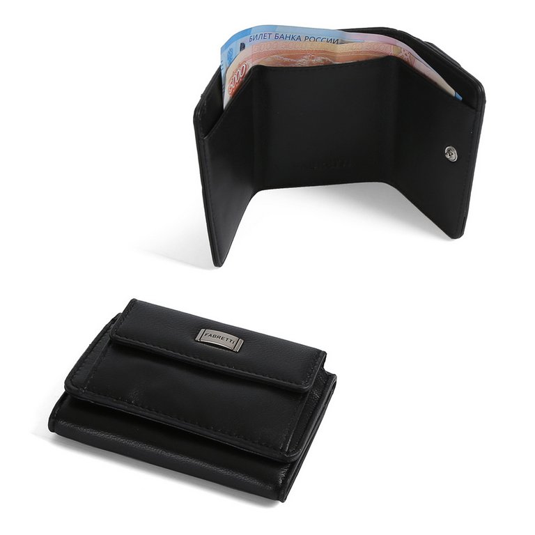 Портмоне FABRETTI женское, нат. кожа,  9,5х7х3 см, черный