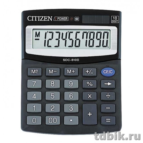 Калькулятор наст. Citizen SDC-810BN/NR  (10 разр., 2 питания 124x102x25мм)