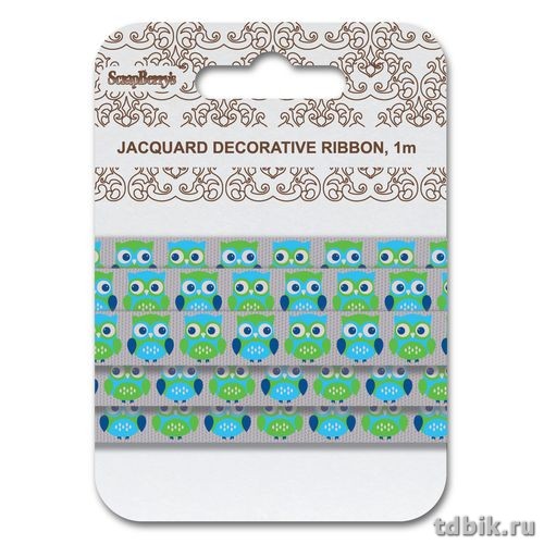Лента жаккардовая 1,5см*1м "Совы синие"