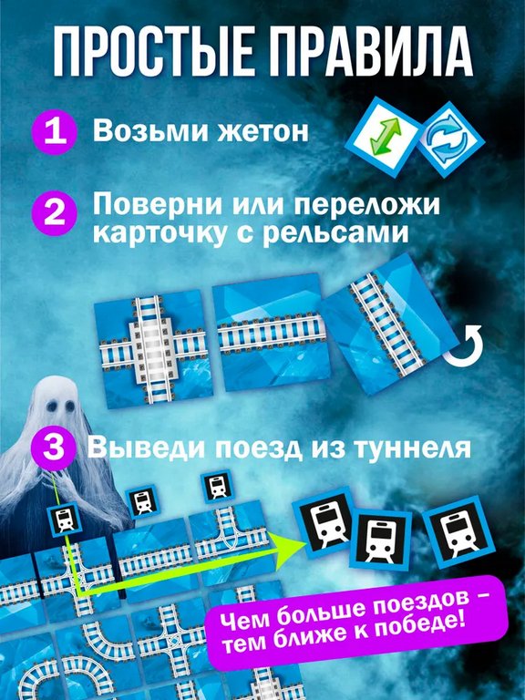 Игра настольная  .7+ с карточками "Поезда призраки" (2-4 игрока, 10-30 мин)Русский стиль
