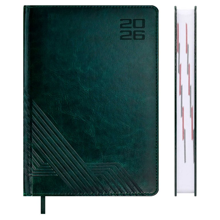 Ежедневник дат. 2026 г. А5 Escalada  "Сариф", тв. обл. иск. кожа, блинт. тиснение, тёмно-зелёный