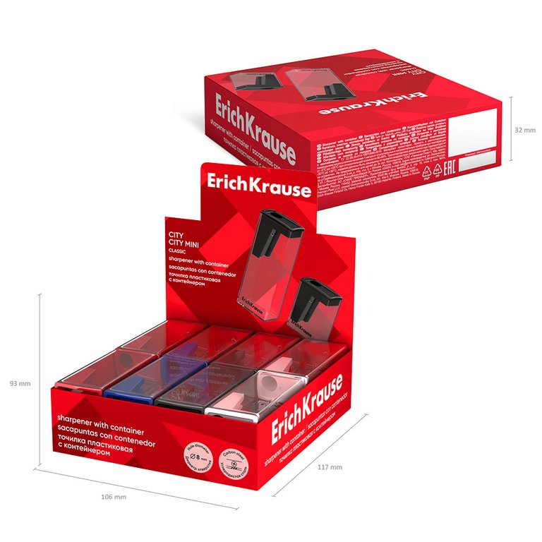 Точилка с контейнером ErichKrause "City Classic" ассорти