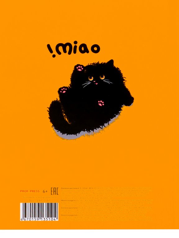Дневник школьный Prof-Press твердая обложка, глянц. ламин. "ЧЁРНЫЙ КОТ НА ОРАНЖЕВОМ" 40л.