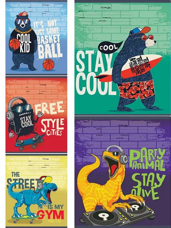 Тетрадь 18 лист кл. А5 "КЛЕВЫЕ ЖИВОТНЫЕ" 5 видов, мелов. обл. Prof-Press