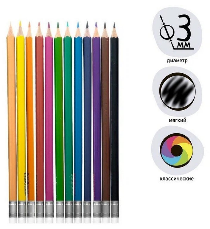 Набор карандашей  12 цв.  с ластиком ErichKrause ArtBerry
