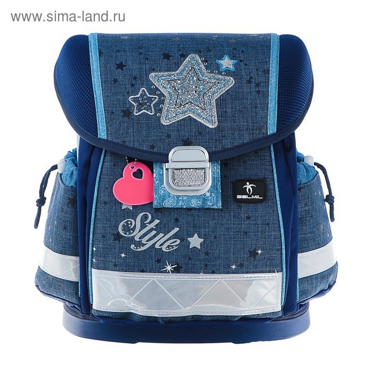 Ранец для девочки Belmil Classy "Style"(сумка д/обуви+пенал) 32*36*19см,940гр, синий