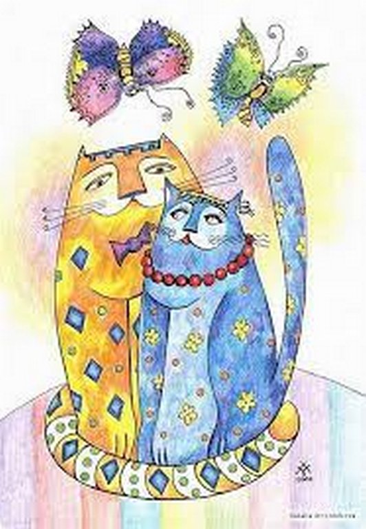 Постер на холсте 41*29см, Наталья Бронникова "Кот и кошка"