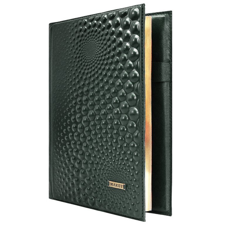 Ежедневник без дат 162*223 мм Макей съемная обложка из нат.кожи "Bubbles" зеленый