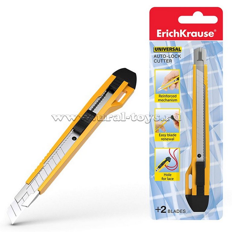 Нож канцеляр. шир. 0,9 см, метал. направ. 2 запасных лезвия Erich Krause Universal auto-lock