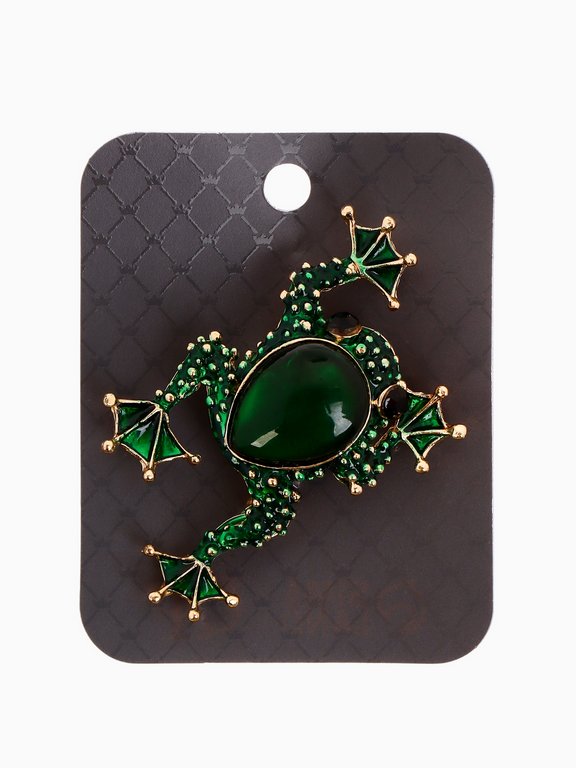 Брошь металл "Лягушка" зелёная в золоте