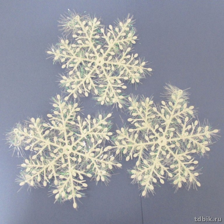 Набор украшений из пластика "Снежинка" 11см, цв. белый (3шт/уп)