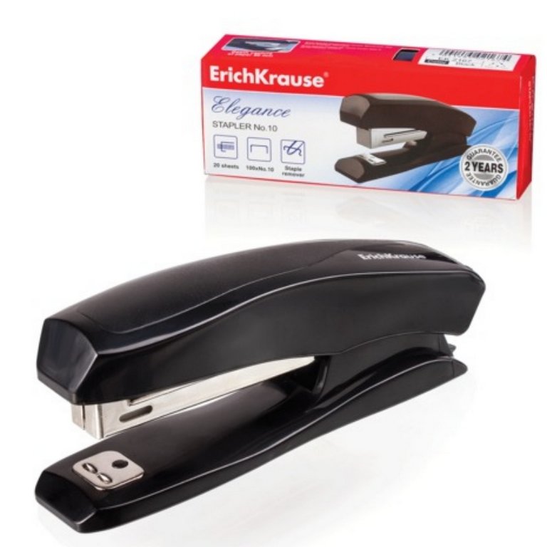 Степлер № 10 до 15л Erich Krause Elegance черный с антистеплером (глубина 50мм)