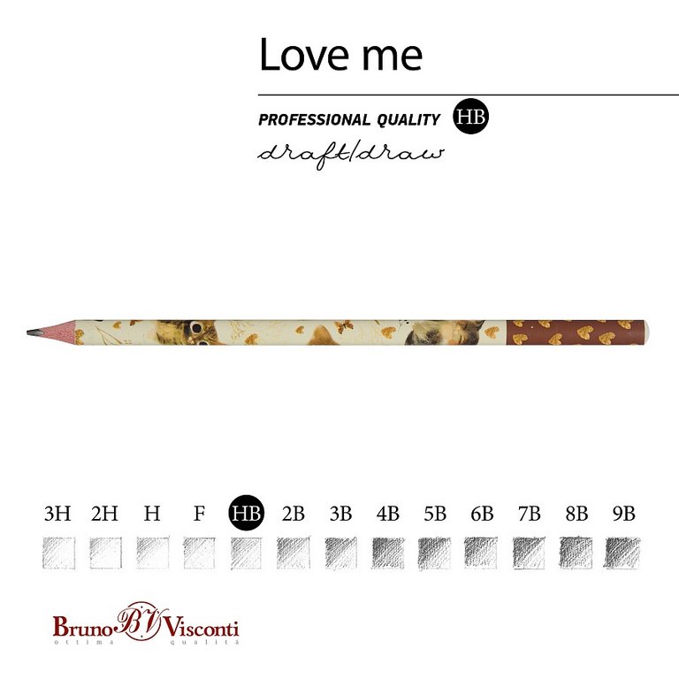 Карандаш ч/г HB с рис. трехгранный Bruno Visconti Love me "Котики. Счастье"