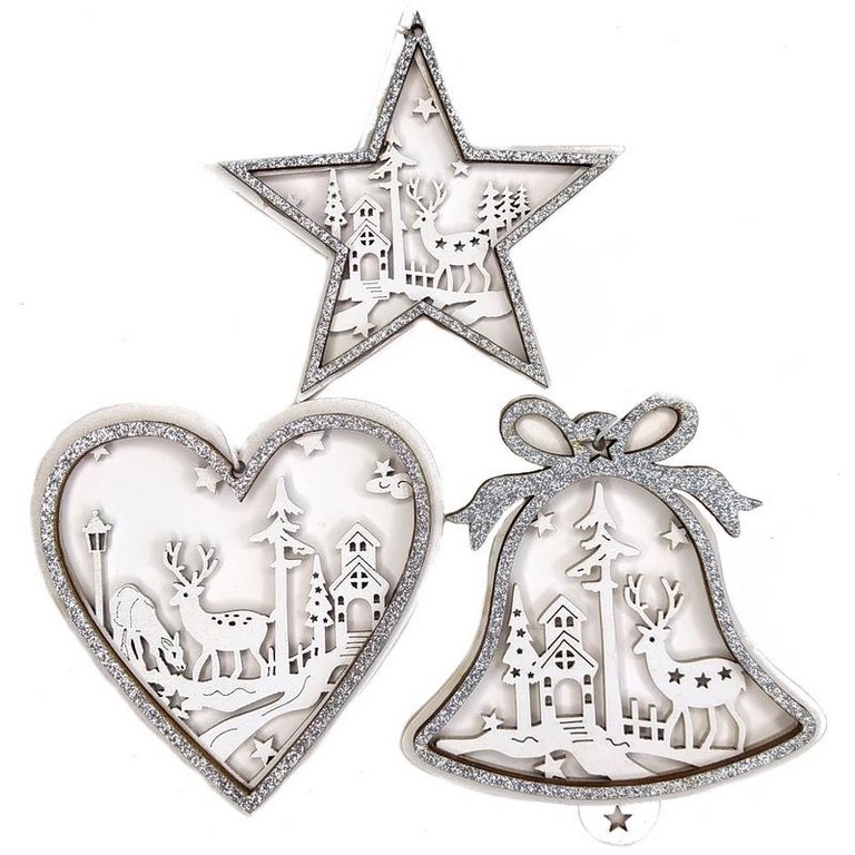 Украшение елочное из дерева "Колокольчик/Звезда/Сердце" ассорти