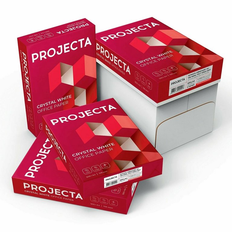 Бумага офисная Projecta Ultra А4, 80 г/м2, 162% CIE, толщ. 110мкм, непрозр. 93%, 500 л./пач.