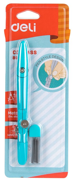 Циркуль 170 мм с набором грифелей Deli (металл)