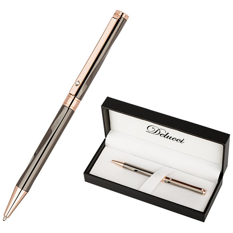 Ручка шариковая Delucci "Sole" метал. корпус, синяя 1,0мм (стерж.98мм тип Parker)