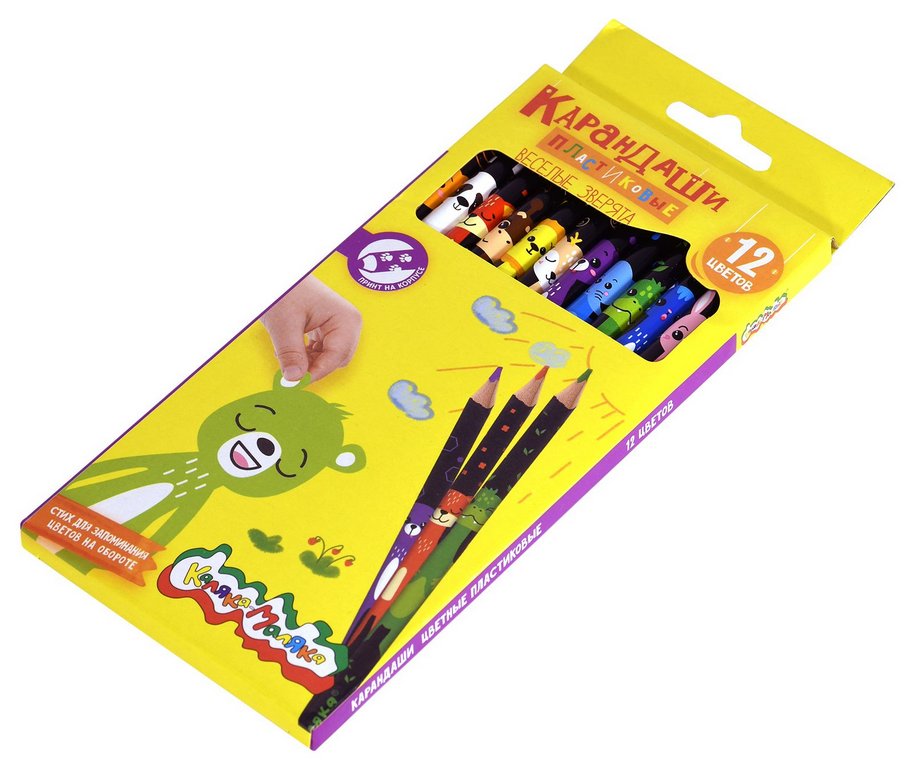 Набор карандашей  12 цв.  пласт. корпус Каляка-Маляка "Веселые зверята" (принт на корпусе)