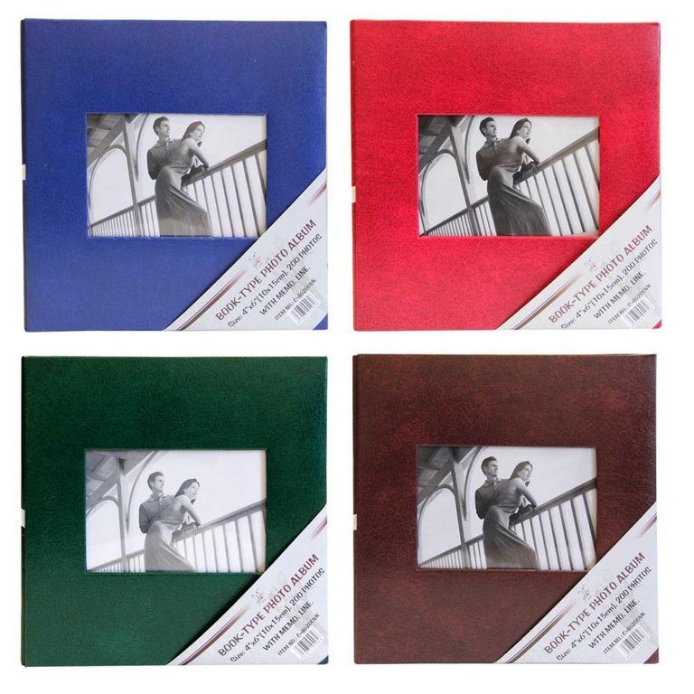 Фотоальбом 200 фото 10*15см "Кожа" с окном 21,5*22 см