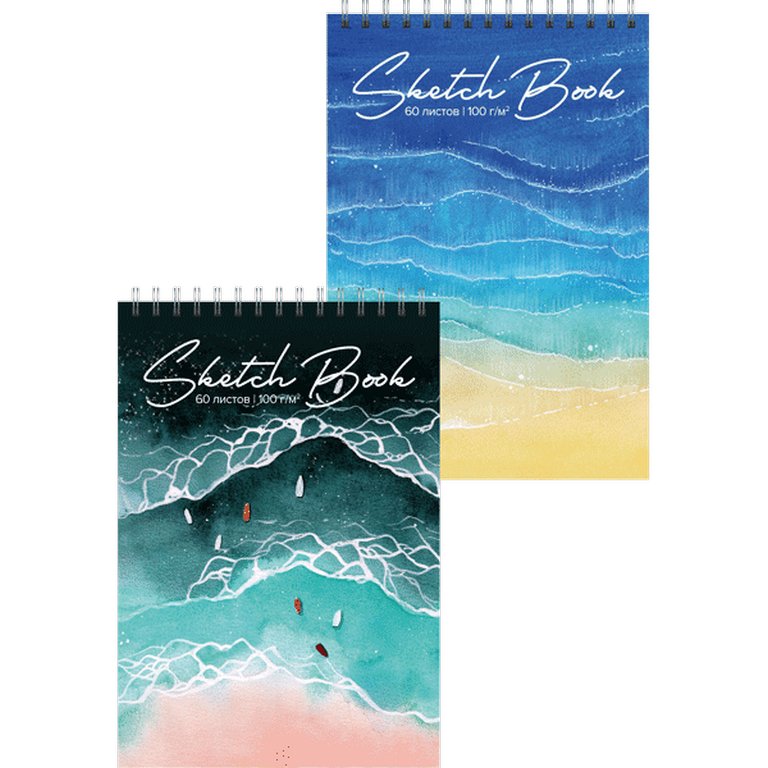 Скетчбук 145*210 мм, 60л. гребень "Sea" 100 г/м2, тв. обложка