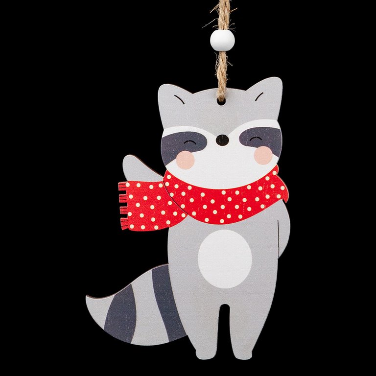 Украшение елочное из дерева "Енот в шарфе" 11 см