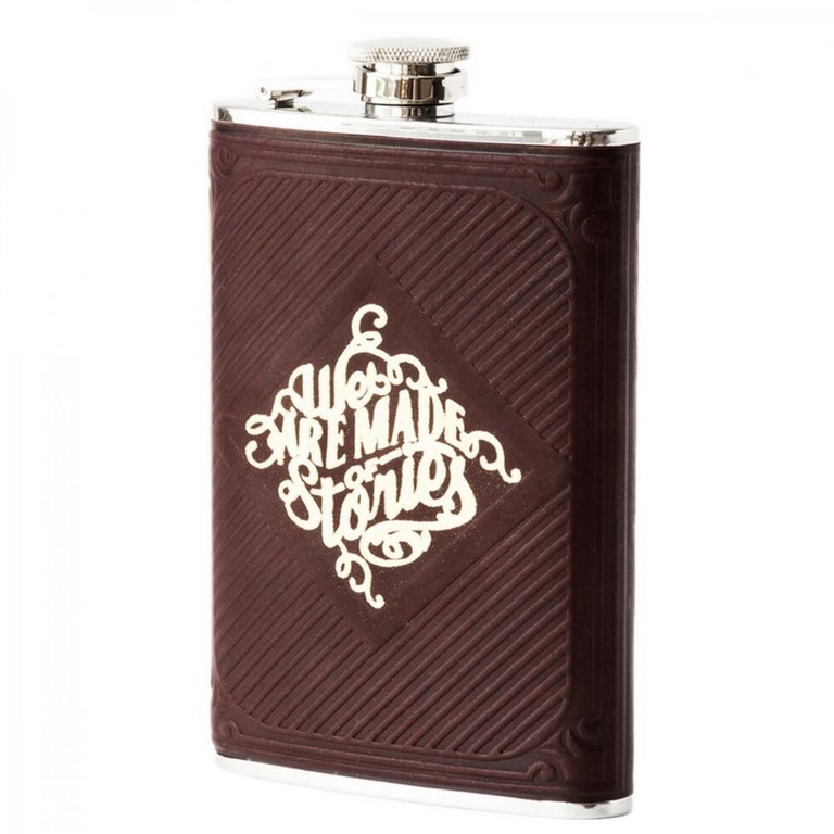 Фляжка 200 мл в чехле из натуральной кожи с художественной росписью Макей