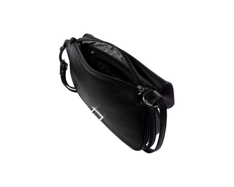 Сумка женская  D.Morelli, нат. кожа, черная, средняя, 25,5*22*7 см