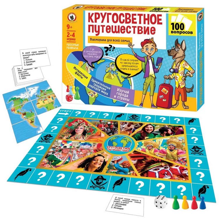 Игра настольная  Ходилка с викториной "Кругосветное путешествие" Русский стиль