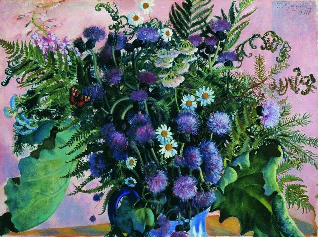 Постер на бумаге 30*40см, Б.М. Кустодиев "Финский букет" 1917г