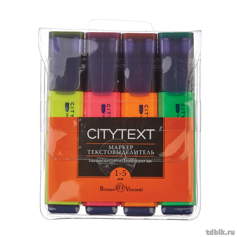 Набор текст-маркеров  4 шт Bruno Visconti "CityText" 5мм (желт, розов, зелен, оранж)