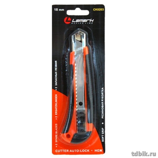 Нож канцеляр. шир. 1,8 см, метал. направ. резиновые вставки Lamark