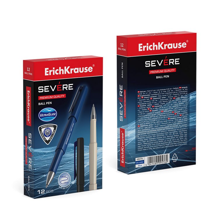 Ручка шариковая ErichKrause Severe, Ultra Glide Technology, 0,7мм синяя (стерж.134мм, линия 0,28мм)