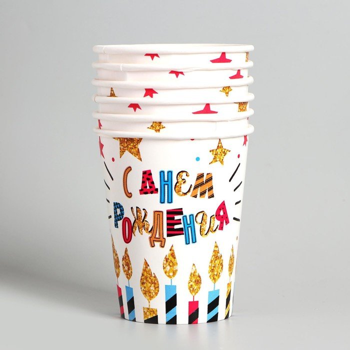 Набор одноразовой посуды картон на 6 персон "С Днем рождения"