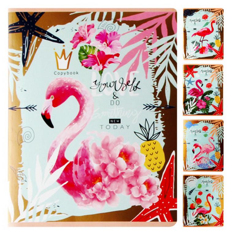 Тетрадь 96 лист кл. А5 на скрепке Collezione "ЯРКИЕ ФЛАМИНГО" цв.мелов.обл.