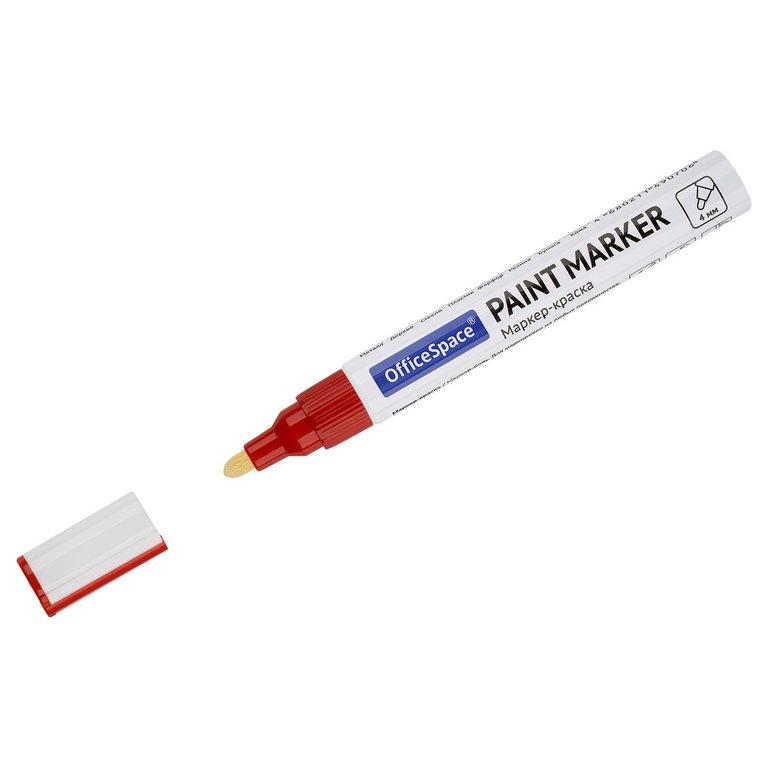 Маркер-краска лаковый  4мм OfficeSpace красный (нитро-основа, мет.корпус)