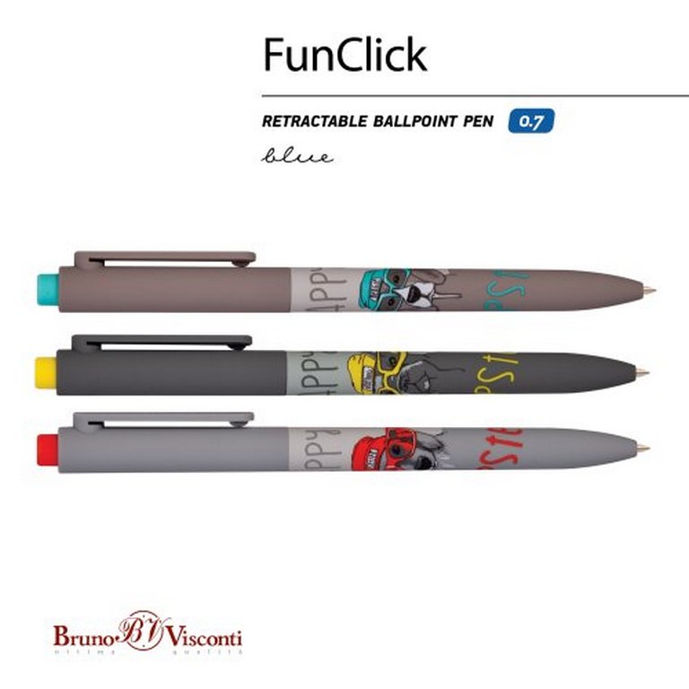 Ручка шариковая авт. с рис. Bruno Visconti FunClick "Псы на стиле"  0,7мм синяя (ст.116мм, лин.0,5)