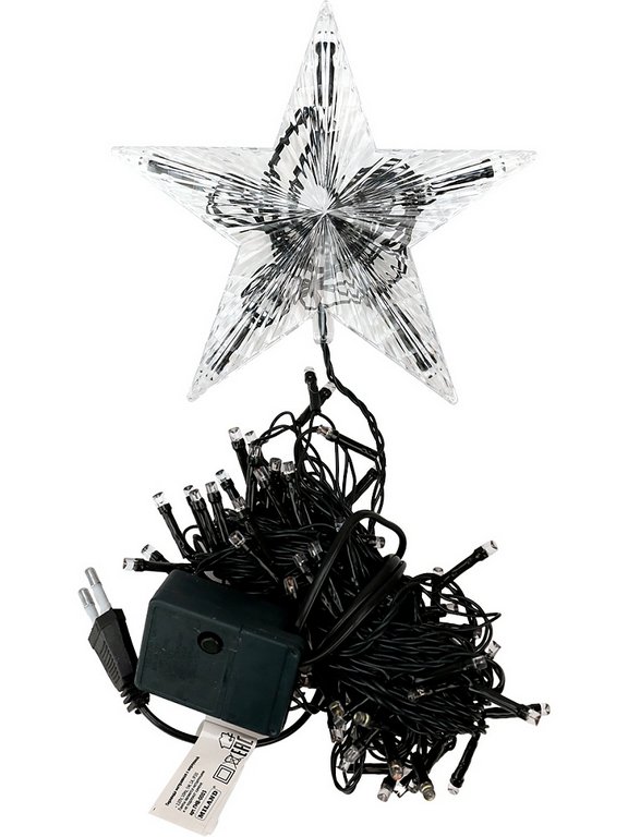 Гирлянда комнатная Нить  9м, 100 цветных ламп, 8 реж., темный провод 220Вт (со звездой) MILAND