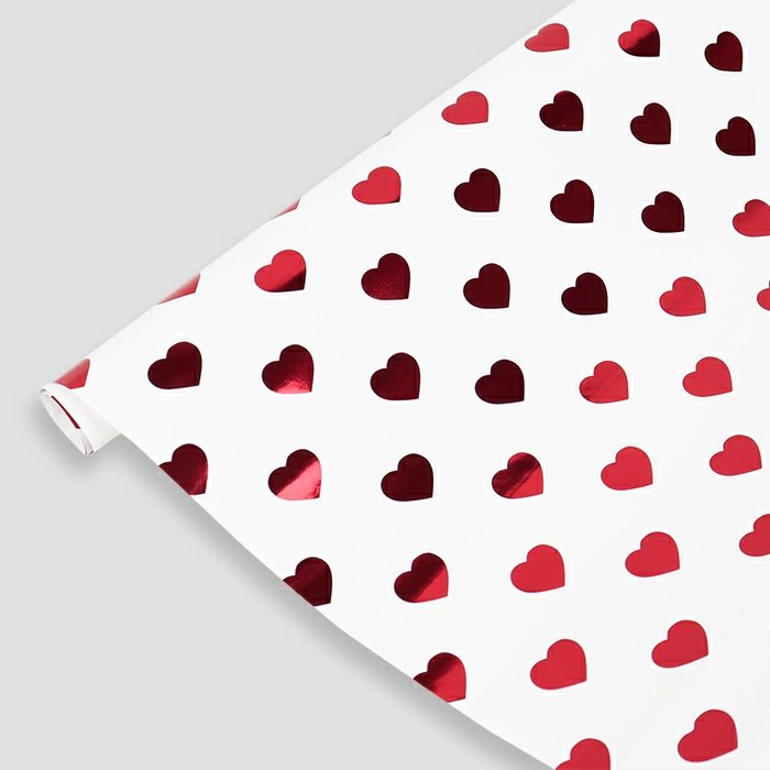 Бумага упаковочная 50*70см в рулоне "Красные сердца" (3шт/уп)