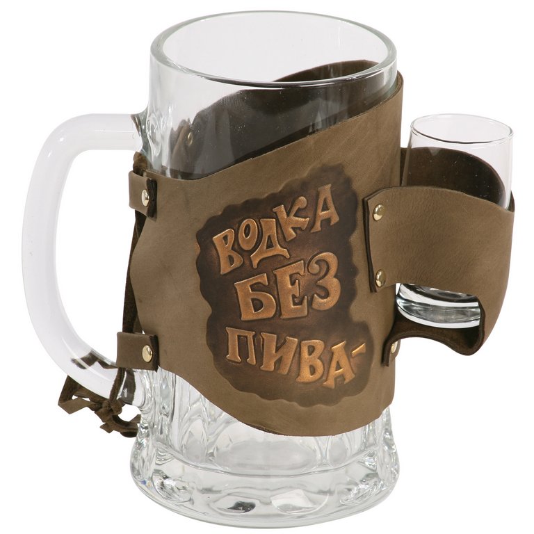 Бокал в футляре из натуральной кожи "Макей" "Водка без пива-деньги на ветер"