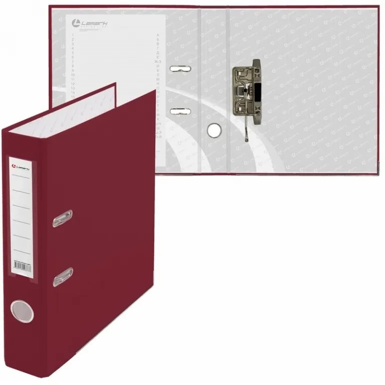 Папка-регистратор А4 50мм Lamark пл. карман на торце, метал. окантовка бордовая