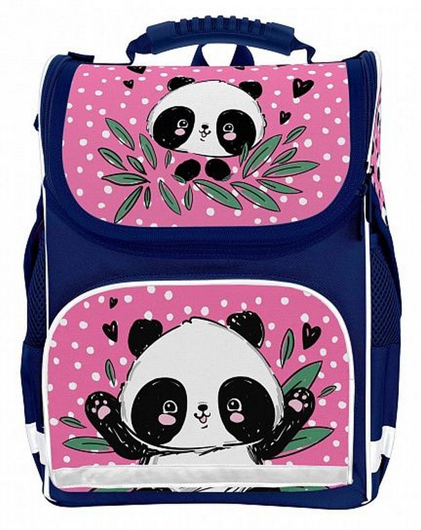 Ранец для девочки Schoolformat "BASIC PANDASTIC" 28*38*16 синий/розовый