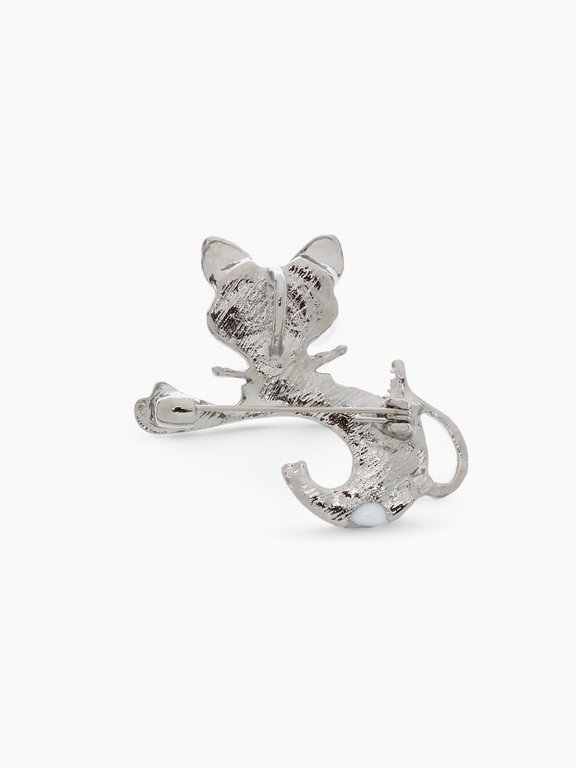 Брошь металл "Кошечка", цв. белый в серебре
