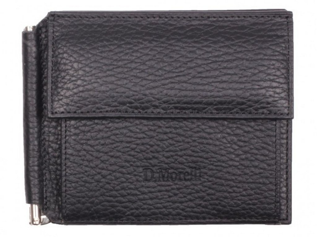 Зажим для денег D.Morelli "Texas" с монетником, нат.кожа, черный