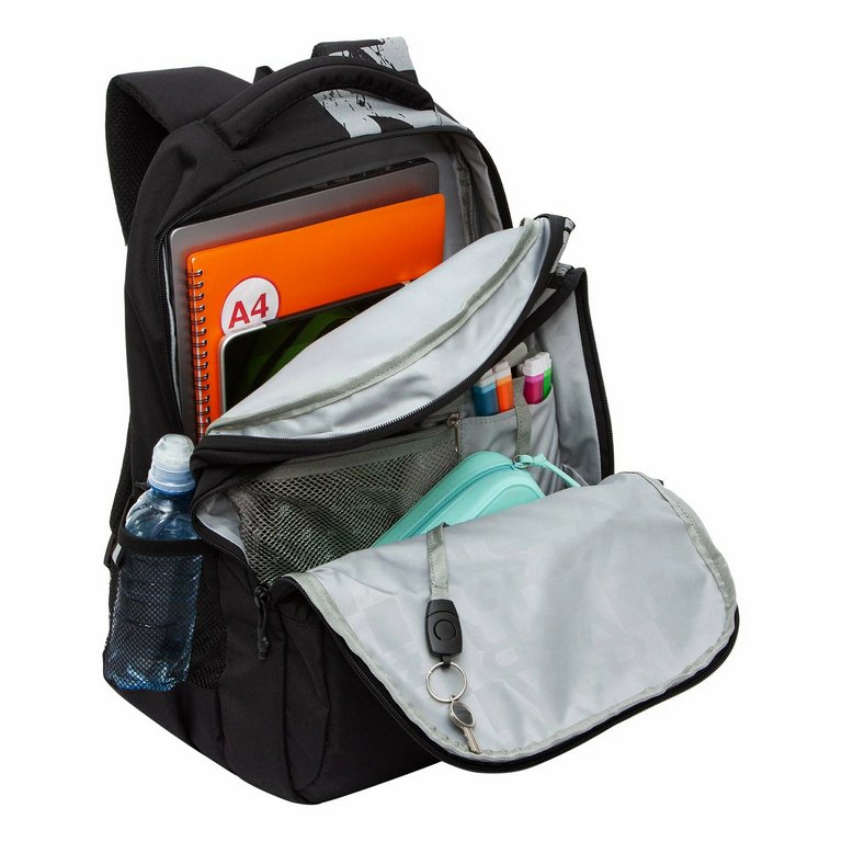 Рюкзак молодежный мужской Grizzly 45*32*23 см., черный/серый