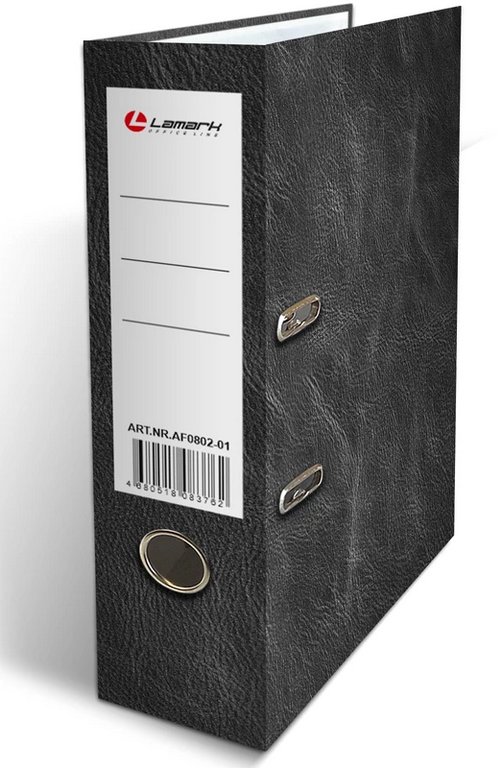 Папка-регистратор А4 75мм Lamark "Кожа" ламинированный картон, черная